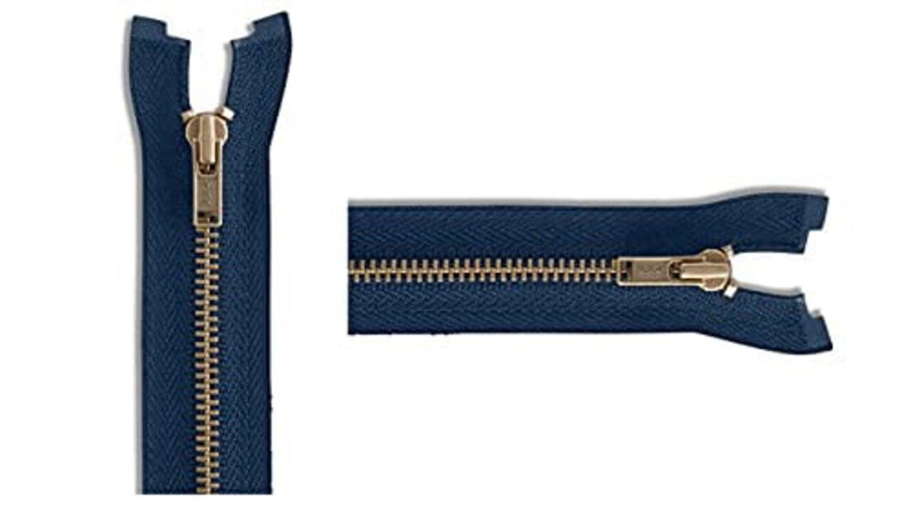 #3 Antique Brass Lightweight Navy Metal Separating YKK Jacket Zipper - Choose Your Length - Color: Navy #560-1 Zipper Per Pack - Made in The United States. (27" Inches)